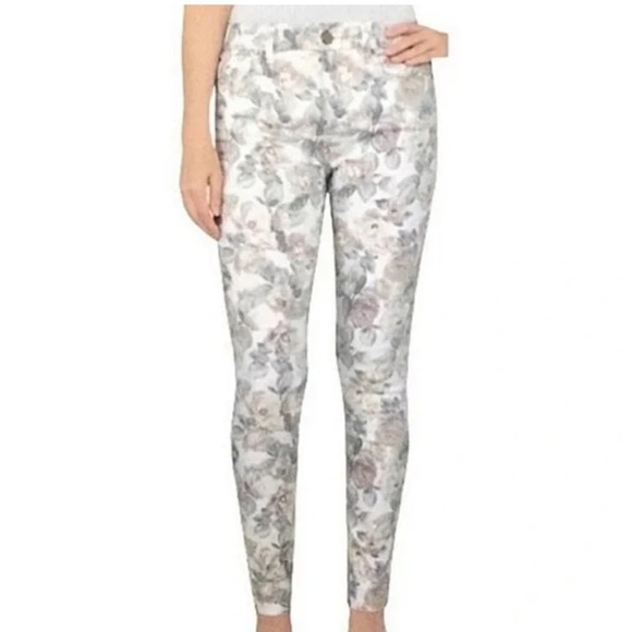 Seven7 Womens White With Muted Floral Print Mid Rise Skinny Jeans Size 8 - Picture 1 of 10